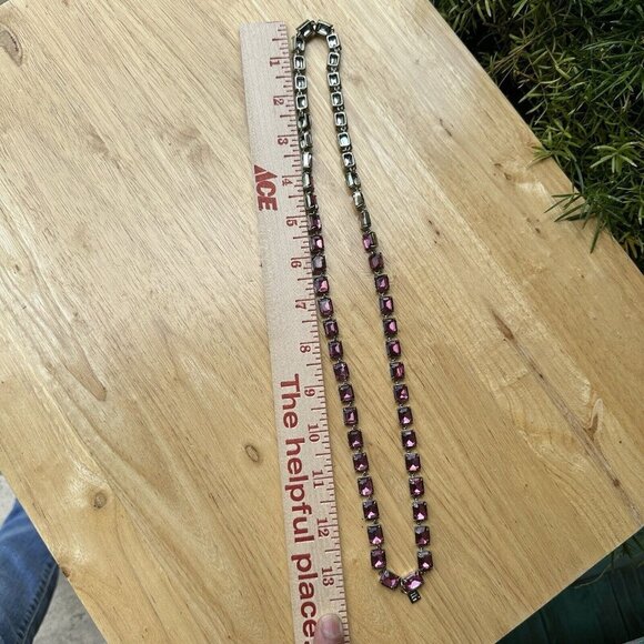 Banana Republic ᗺR Necklace Cranberry Lavender Rhinestones Statement Jewelry 26" - Picture 9 of 11